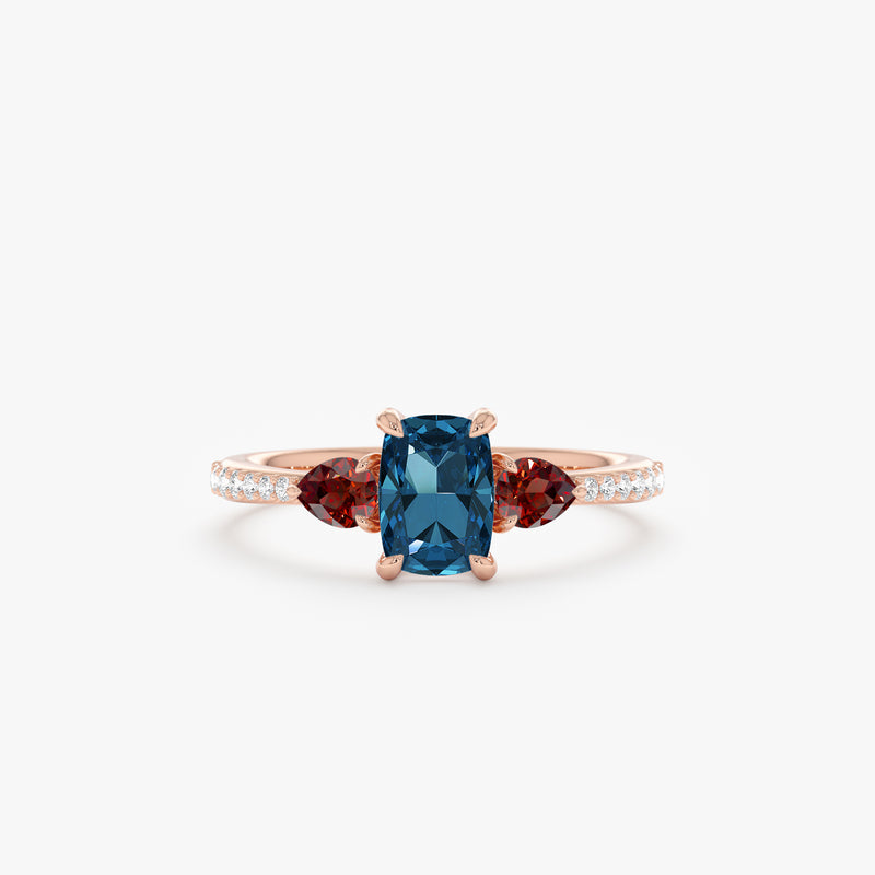 Three Stone Blue Topaz Cocktail Ring, Maelis