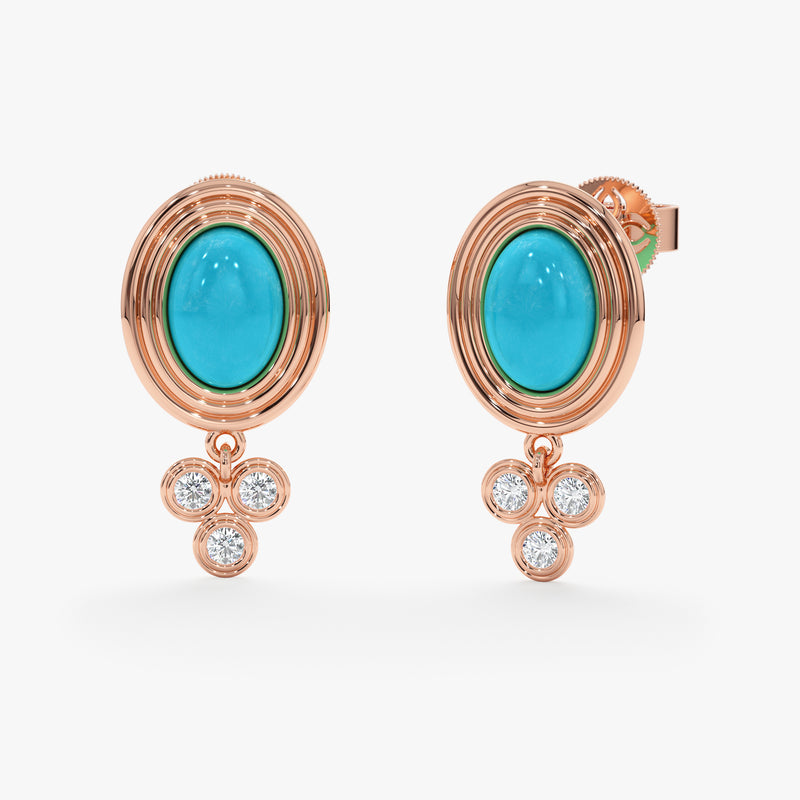 Oval Turquoise & Diamond Cluster Drop Earrings, Calithea