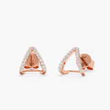 handmade solid 14k rose gold v shape huggie stud earrings with lined diamonds