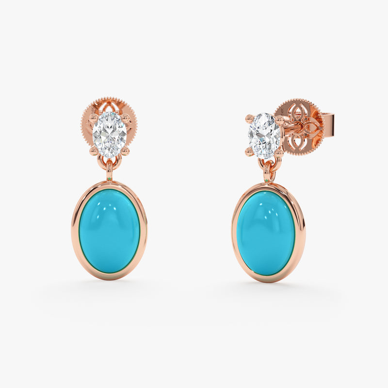 Oval Turquoise & Lab Grown Diamond Drop Earrings, Tirien