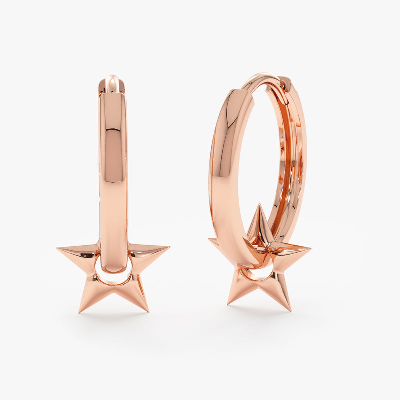 handmade solid 14k rose gold star charm huggie earring