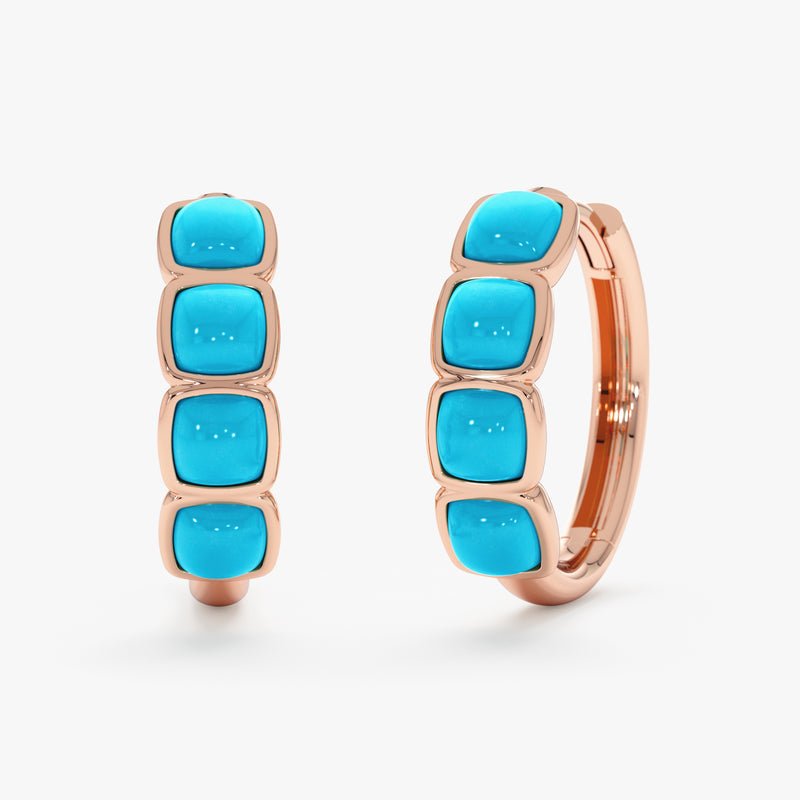 Turquoise Hoop Earrings, Solid Gold Huggie Hoops, Junesa
