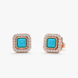 Turquoise & Natural Diamond Halo Stud Earrings, Evienne