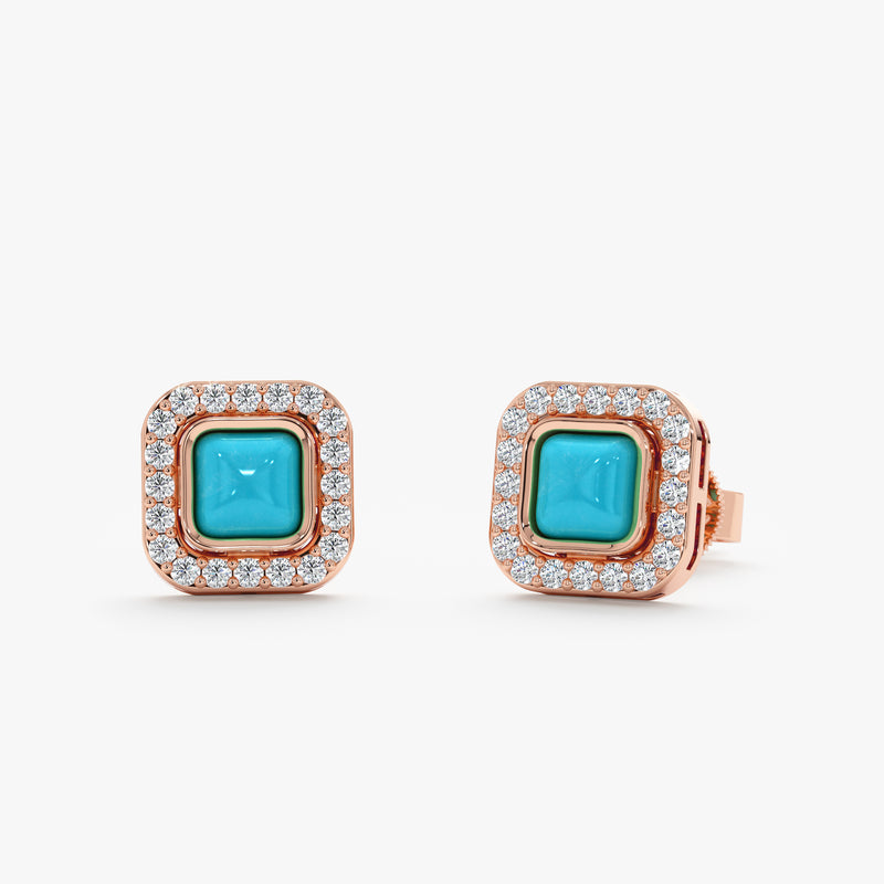Turquoise & Natural Diamond Halo Stud Earrings, Evienne