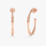 Gold Wavy Hoop Earrings, Bamboo Design, Queniva