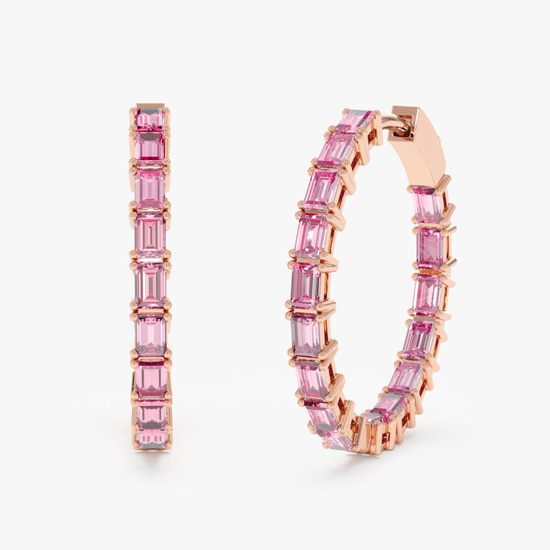 rose gold september birthstone sapphire hoops