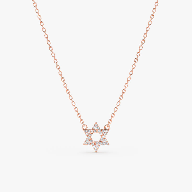 ethically sourced diamond star of david necklace in solid rose gold