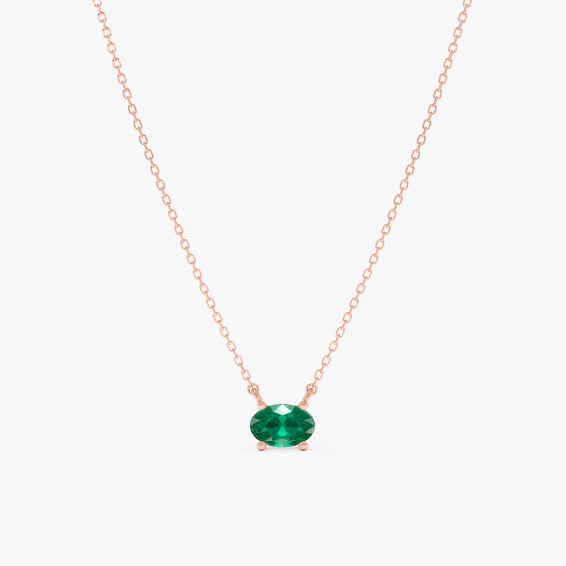 Solid Gold Emerald Oval Necklace, Loa