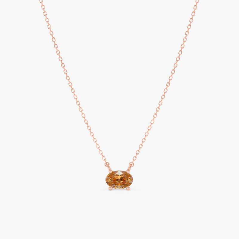 Solid Gold Citrine Oval Necklace, Loa