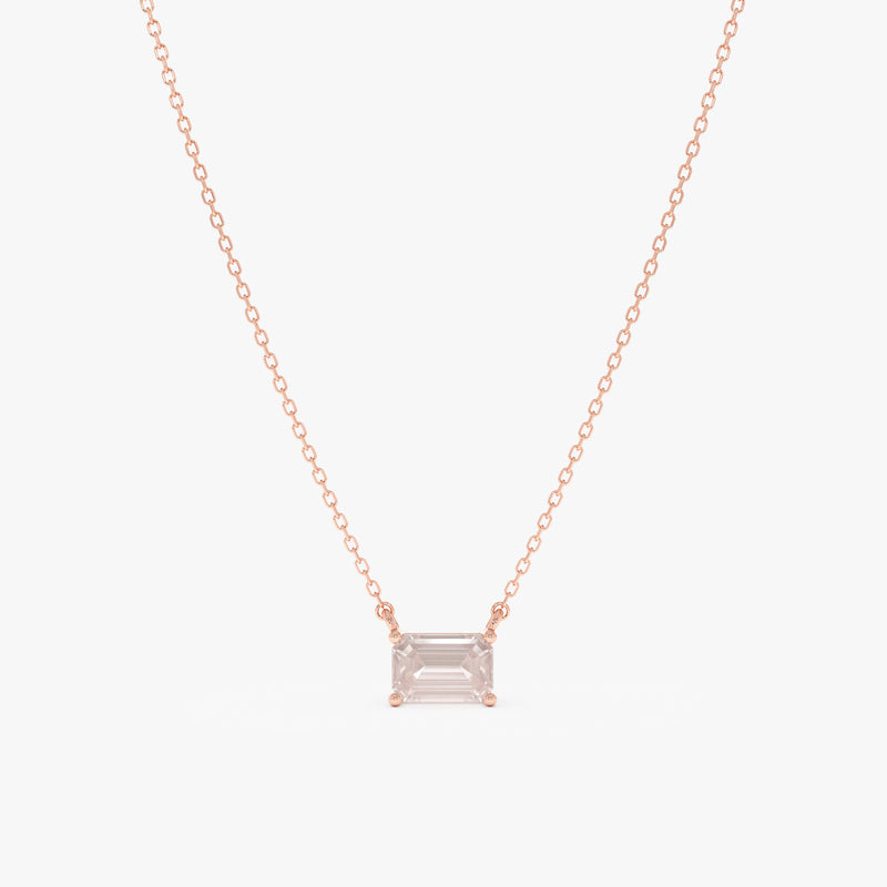Emerald Cut Rose Quartz Necklace, Lexa