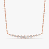 14k solid rose gold necklace with increasing size diamond bar pendant