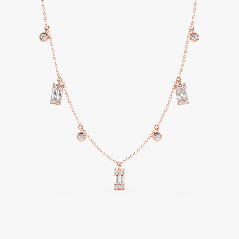 Baguette and Round Diamond Dangle Necklace, Ezri