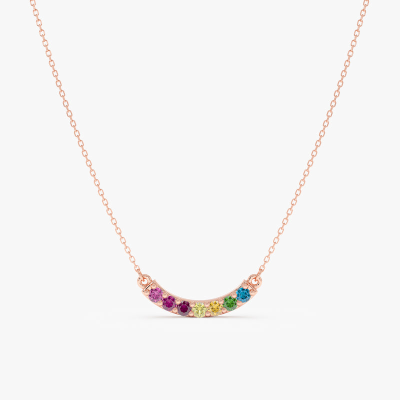 Solid Gold Rainbow Sapphire Bar Necklace, Kael