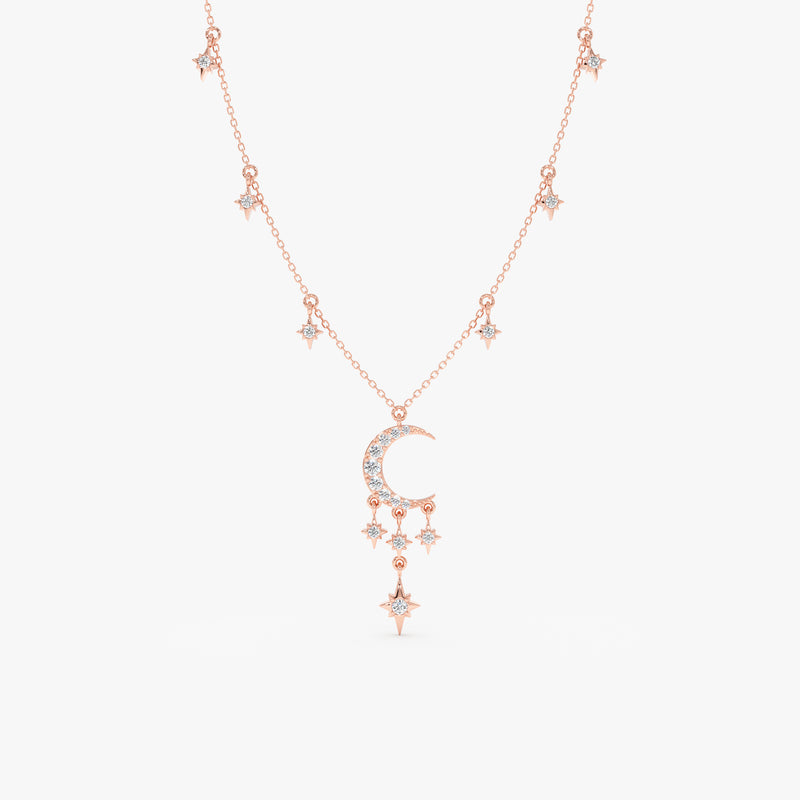 Gold Moon and Stars Diamond Necklace, Isby
