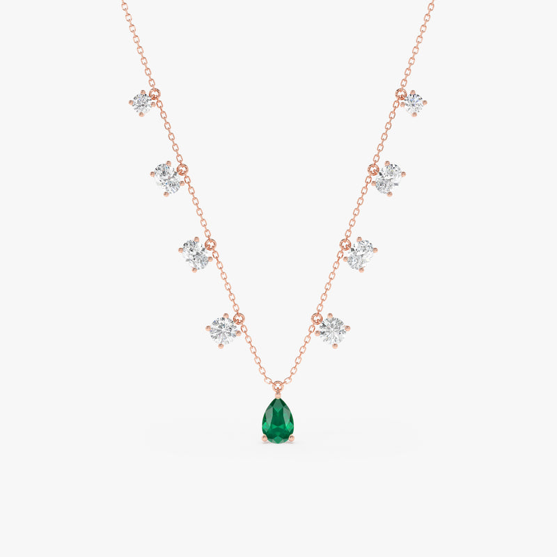 Natural Emerald and Lab Grown Diamond Necklace, Evareth