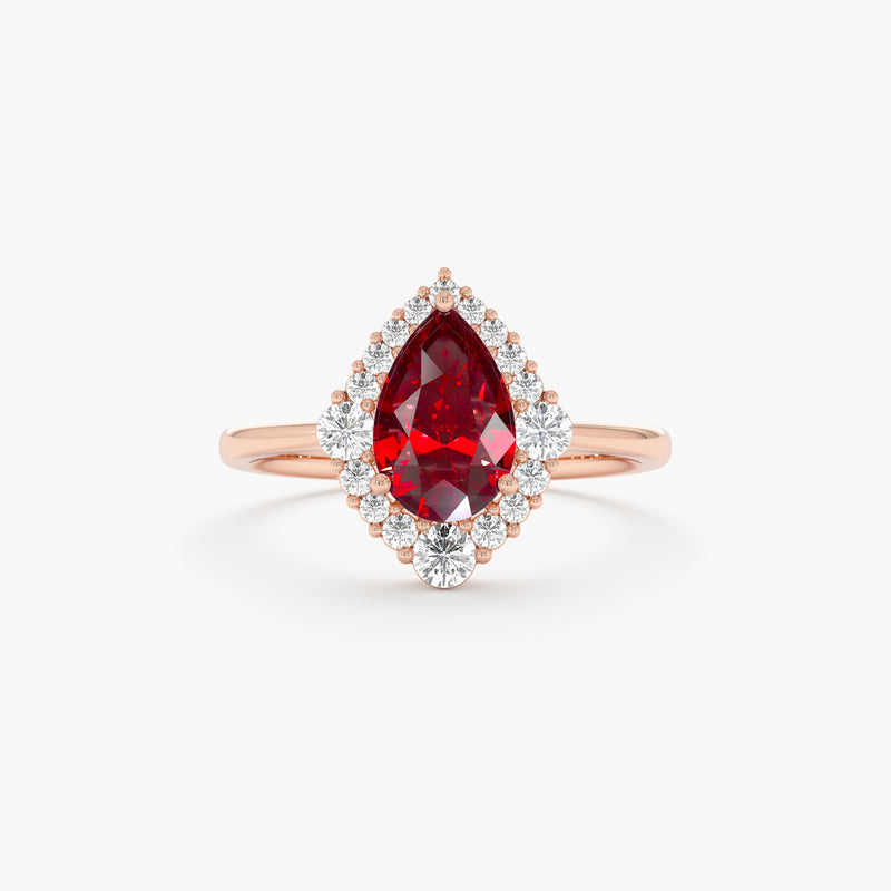 Pear Shape Garnet with Diamond Halo Ring, Orelina