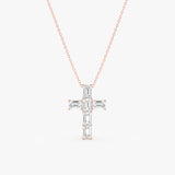 Baguette Diamond Cross Necklace, Orzellea