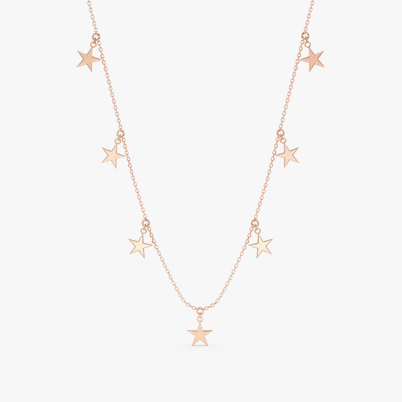 handcrafted 14k solid rose gold hanging stars charm necklace 