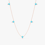 handcrafted pair of solid rose gold necklace with multiple turquoise stones and natural white diamonds station necklace