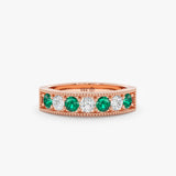 handcrafted in rose gold round diamond and emerald thick ring