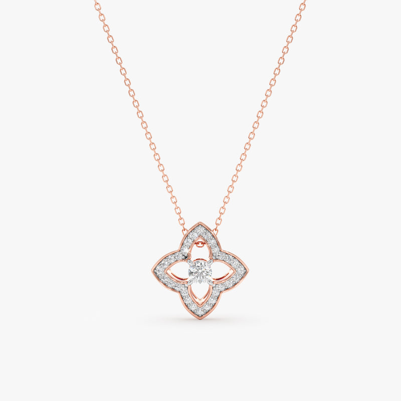 Floral Diamond Pendant Necklace On Rose Gold Cable Chain