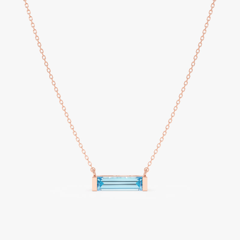 Natural Baguette Sky Blue Topaz Necklace, Vix