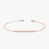 14k rose gold long diamond paved bar bracelet