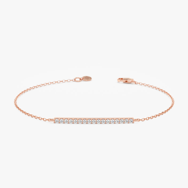 14k rose gold long diamond paved bar bracelet