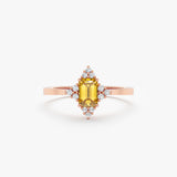 rose gold yellow topaz ring with diamond accents