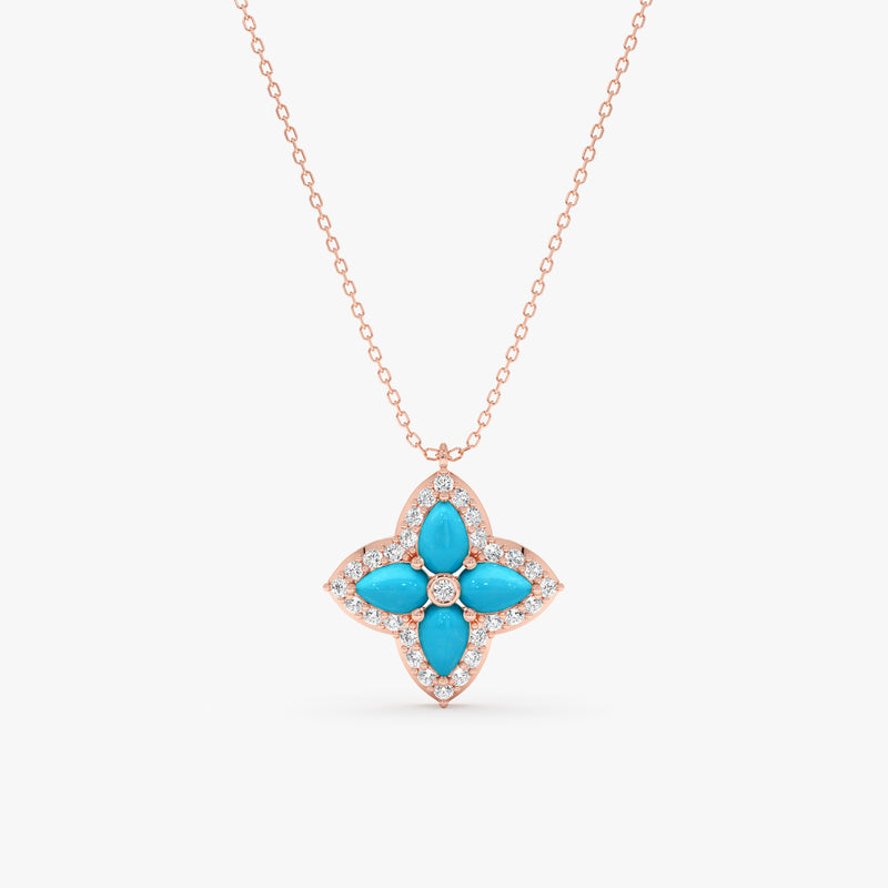 Turquoise & Lab Grown Diamond Clover Necklace, Eirlys