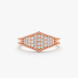 solid rose gold shield design ring with natural diamonds 