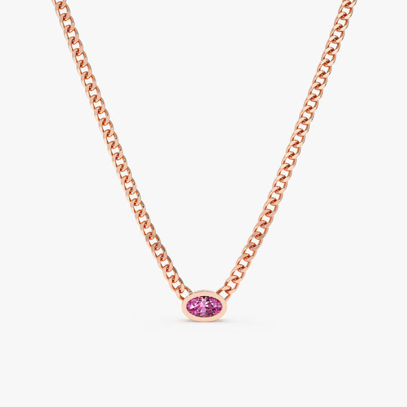 solid rose gold miami cuban chain pink sapphire necklace