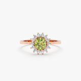 14k rose gold diamond engagement ring with single peridot stone 