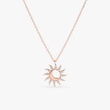 handcrafted solid 14k rose gold sun and moon pendant with natural paved diamonds