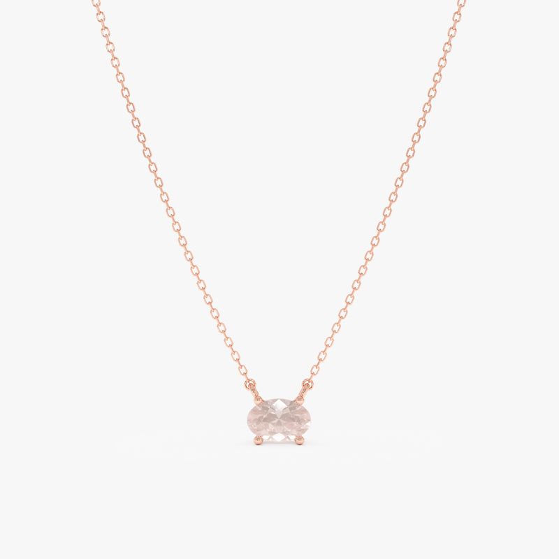 Solid Gold Rose Quartz Oval Necklace, Loa