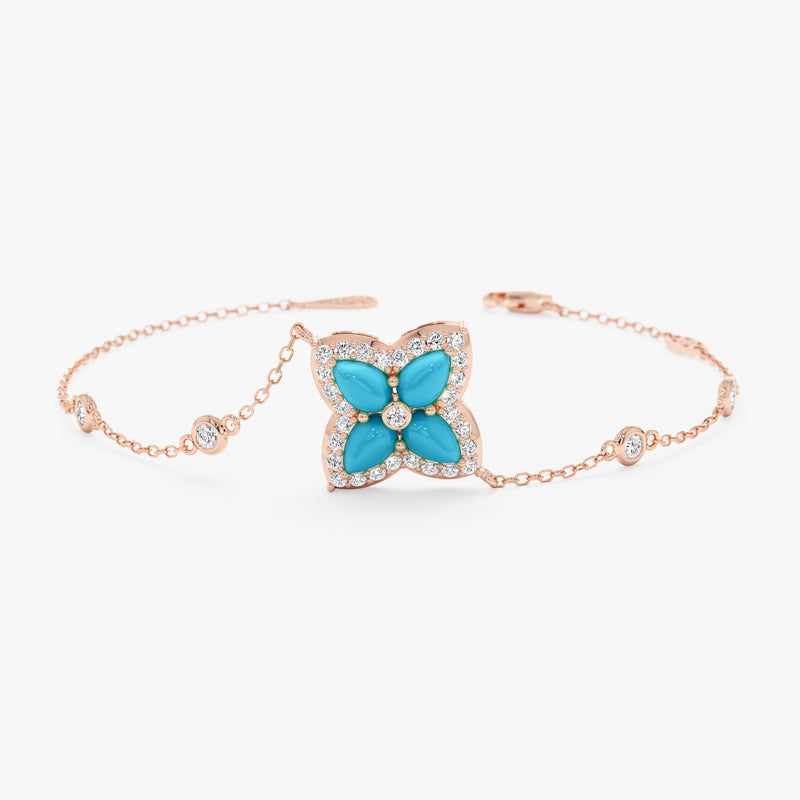 Turquoise Flower Bracelet, Lab Grown Diamond, Eirlys