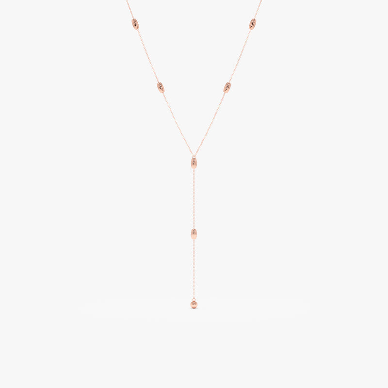 Solid Gold Beaded Lariat Necklace, Lyla