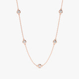 solid 14k rose gold diamond station necklace