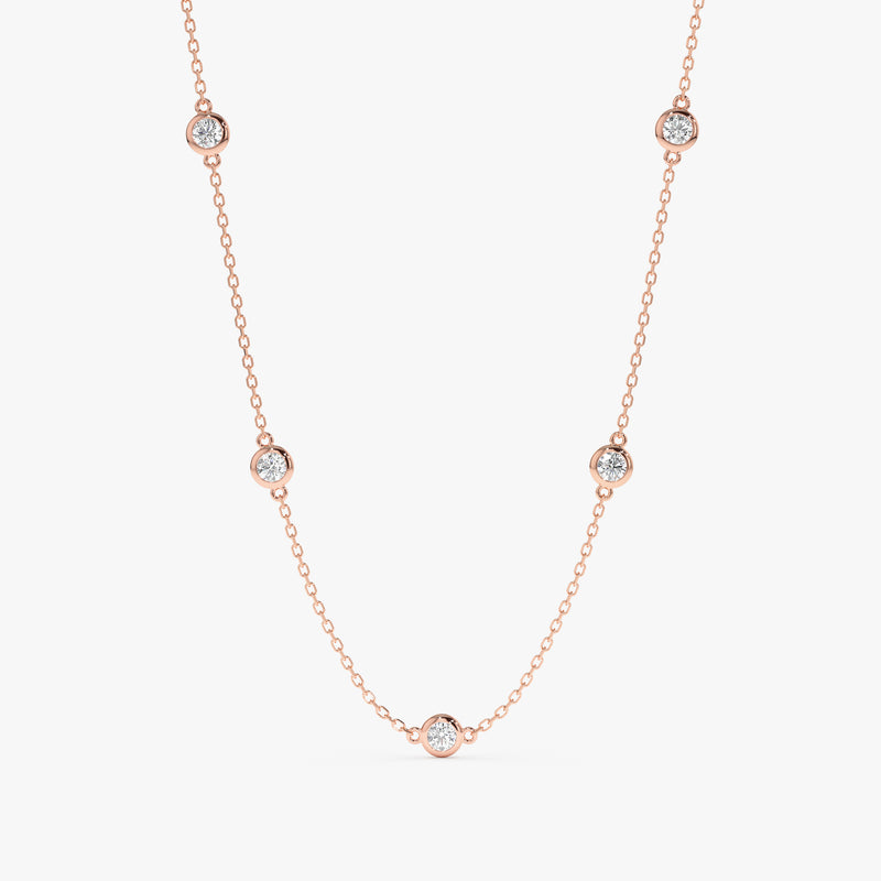 solid 14k rose gold diamond station necklace