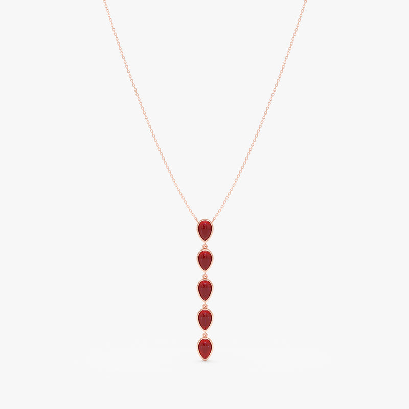 Coral Pear Cabochon Lariat Necklace, Wisteria
