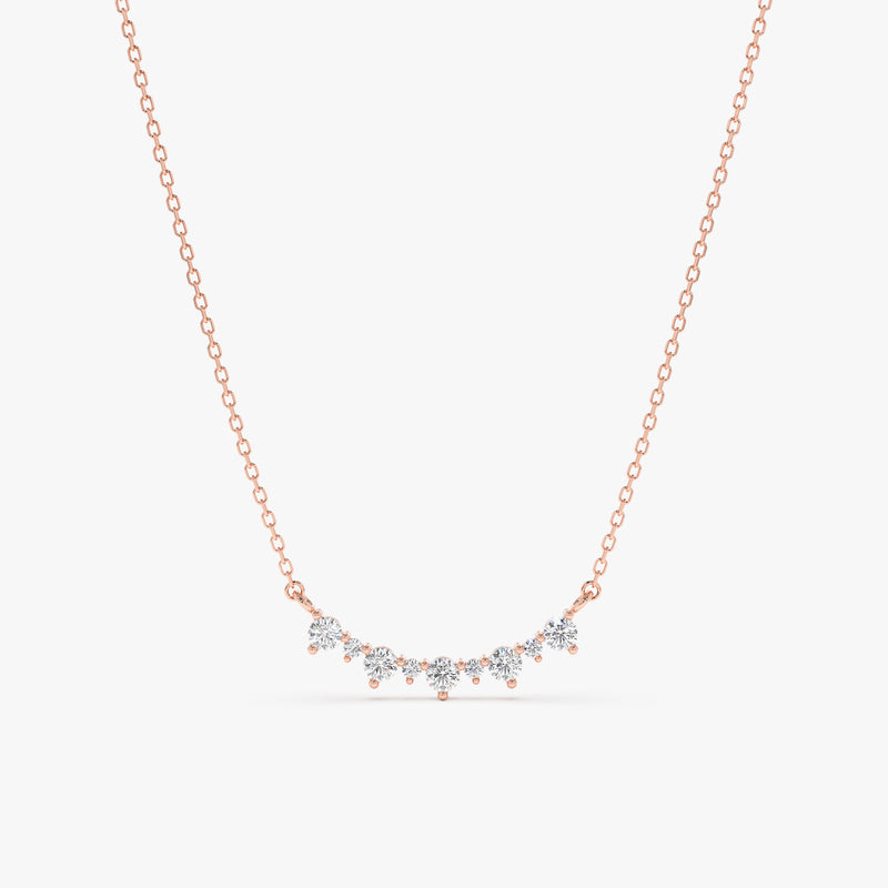 handcrafted 14k solid rose gold natural diamond curved bar necklace 