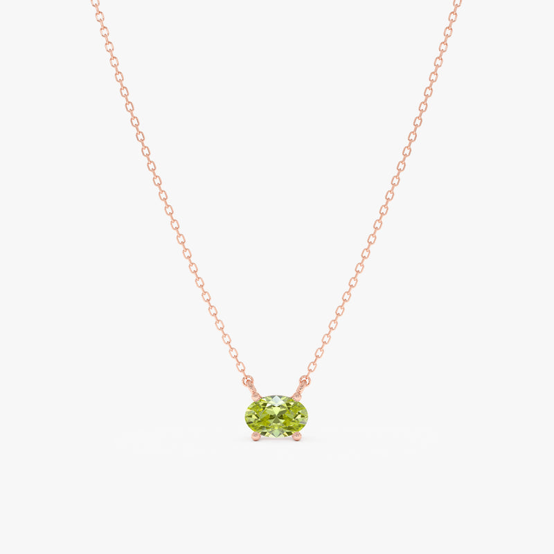 Solid Gold Peridot Oval Necklace, Loa