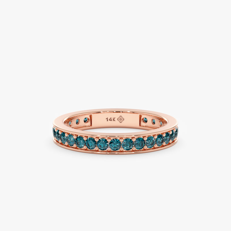 14k rose gold teal sapphire eternity ring for her 