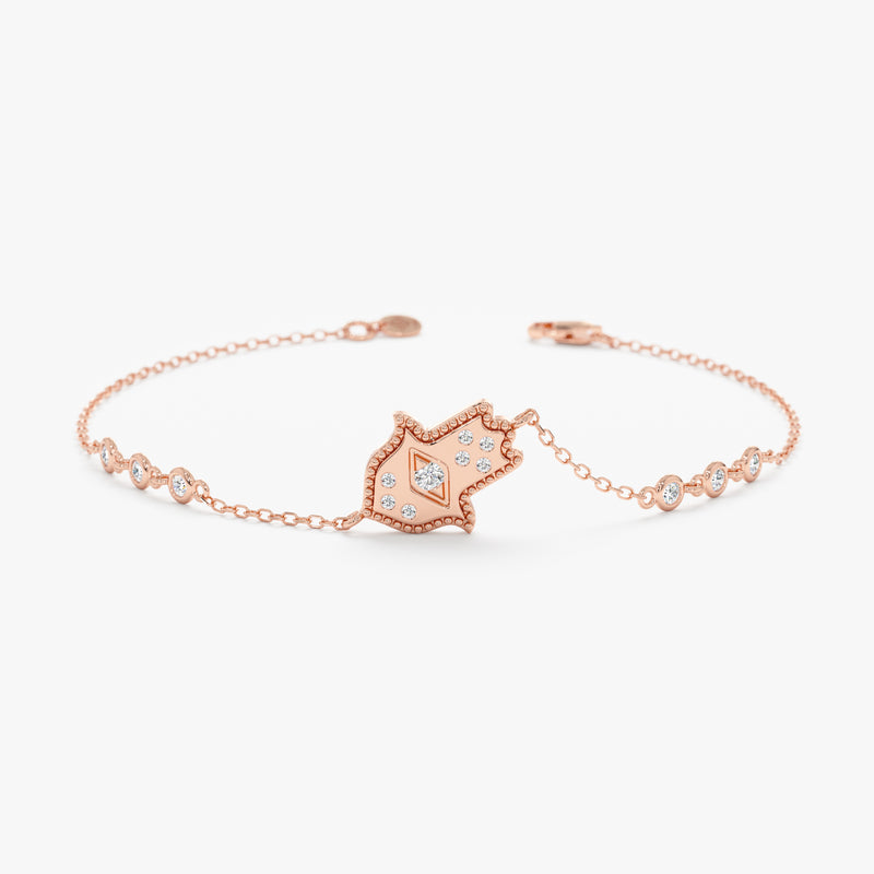 solid rose gold hamsa hand diamond bracelet 