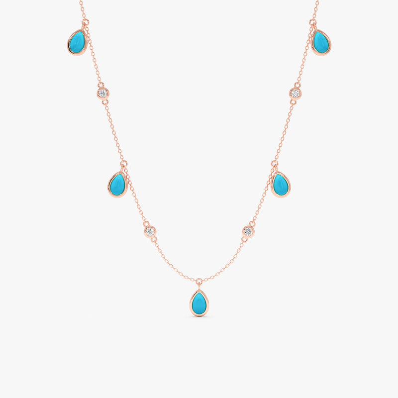 Turquoise & Diamond Dangle Station Necklace, Caelia