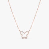 14k rose gold butterfly shape necklace with natural lined diamonds