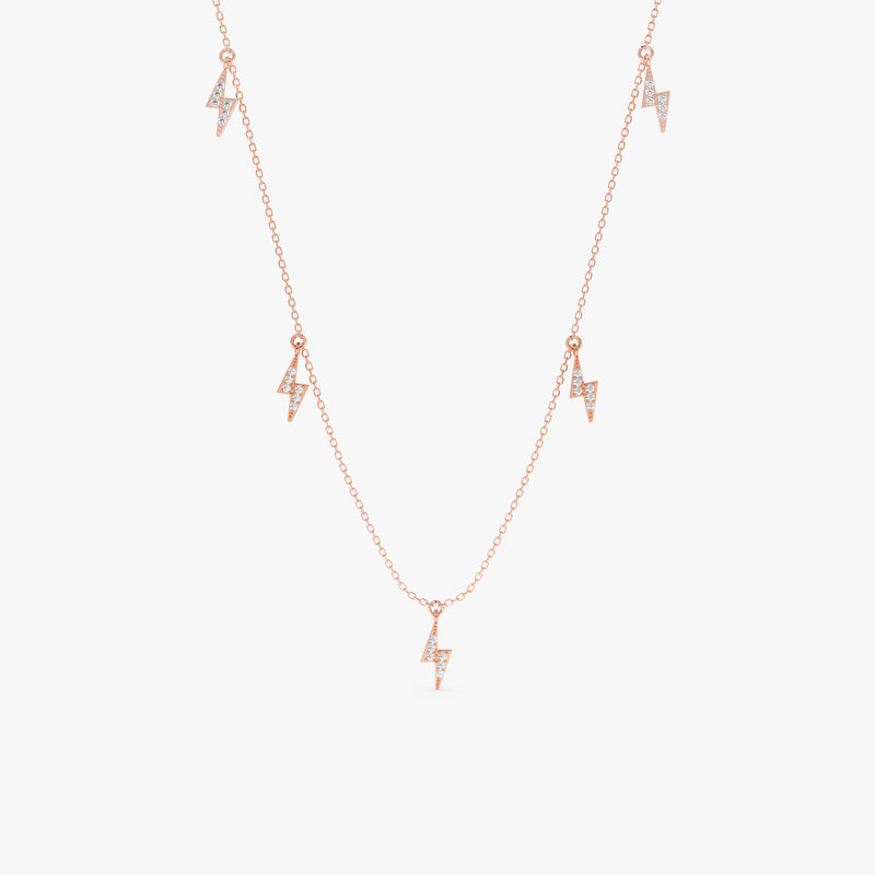 solid rose gold diamond lightning bolt charms necklace