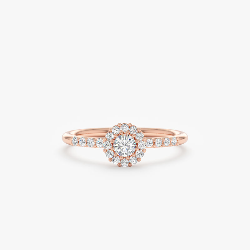 handmade natural white diamond rose gold ring