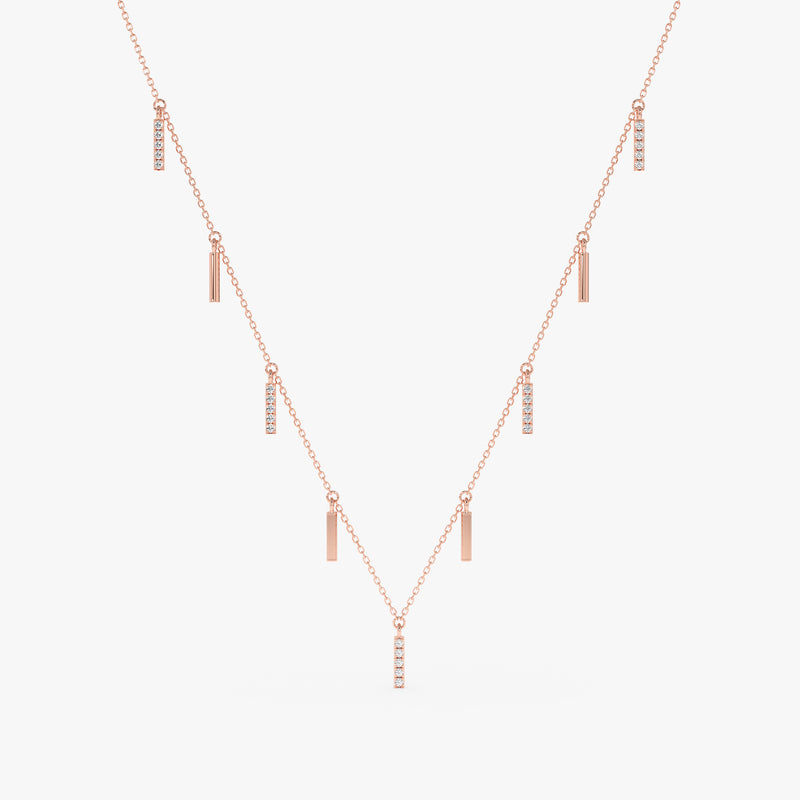 14k rose gold multiple diamond bar necklace 