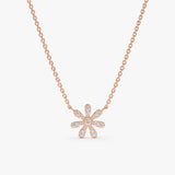 14k solid rose gold diamond flower daisy necklace